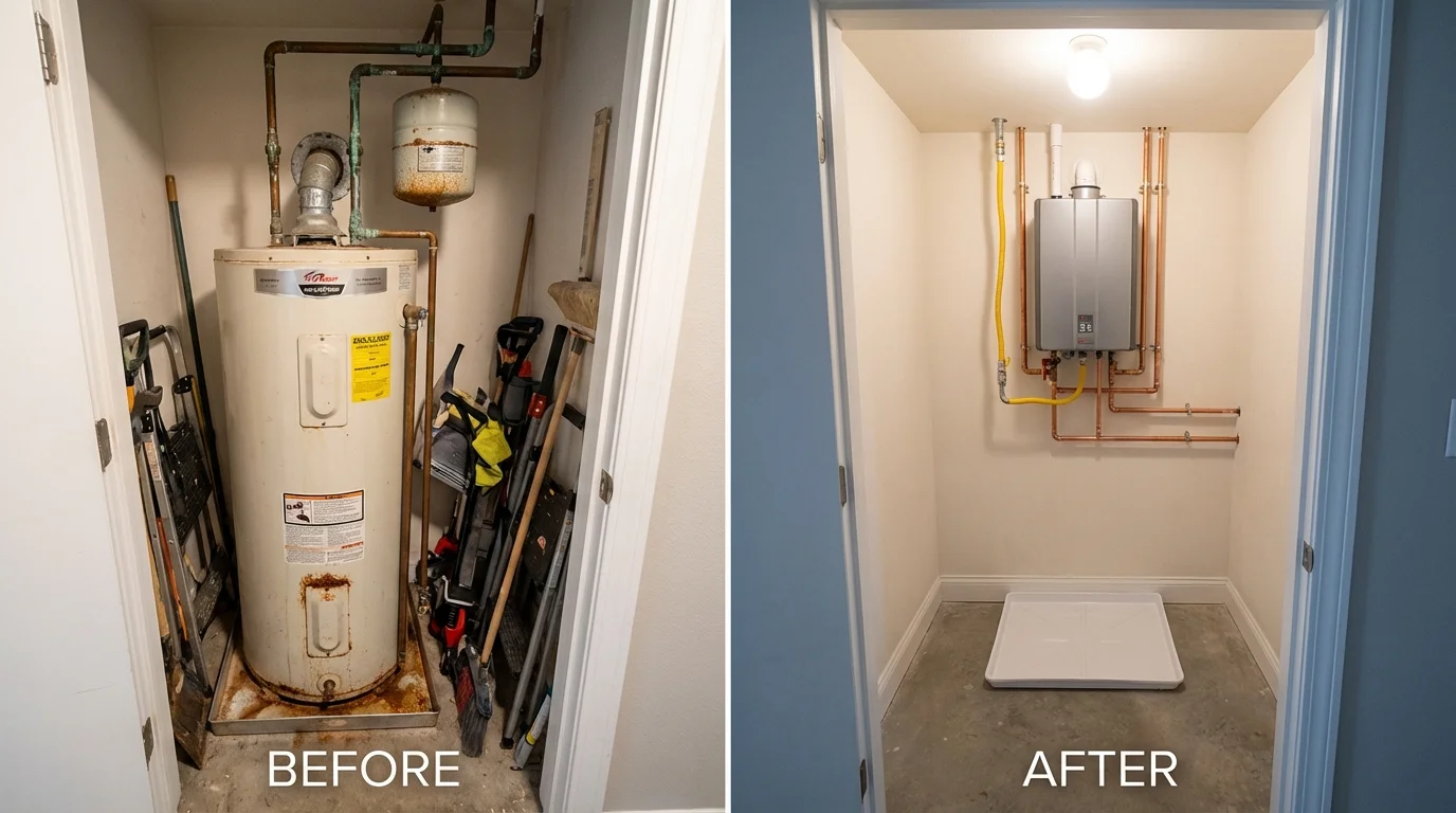 Tank water heater versus wall-mounted tankless unit comparison for Vineyard Haven, MA homeowners