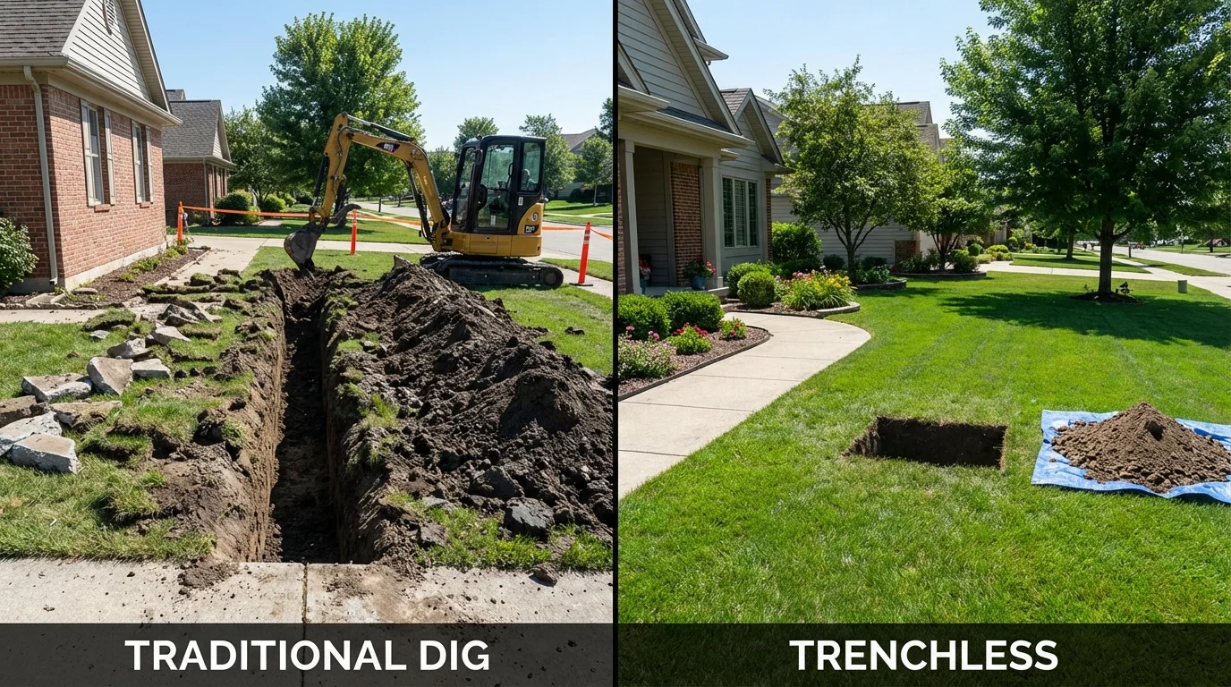 Trenchless sewer repair with minimal yard damage versus traditional excavation in Vineyard Haven, MA
